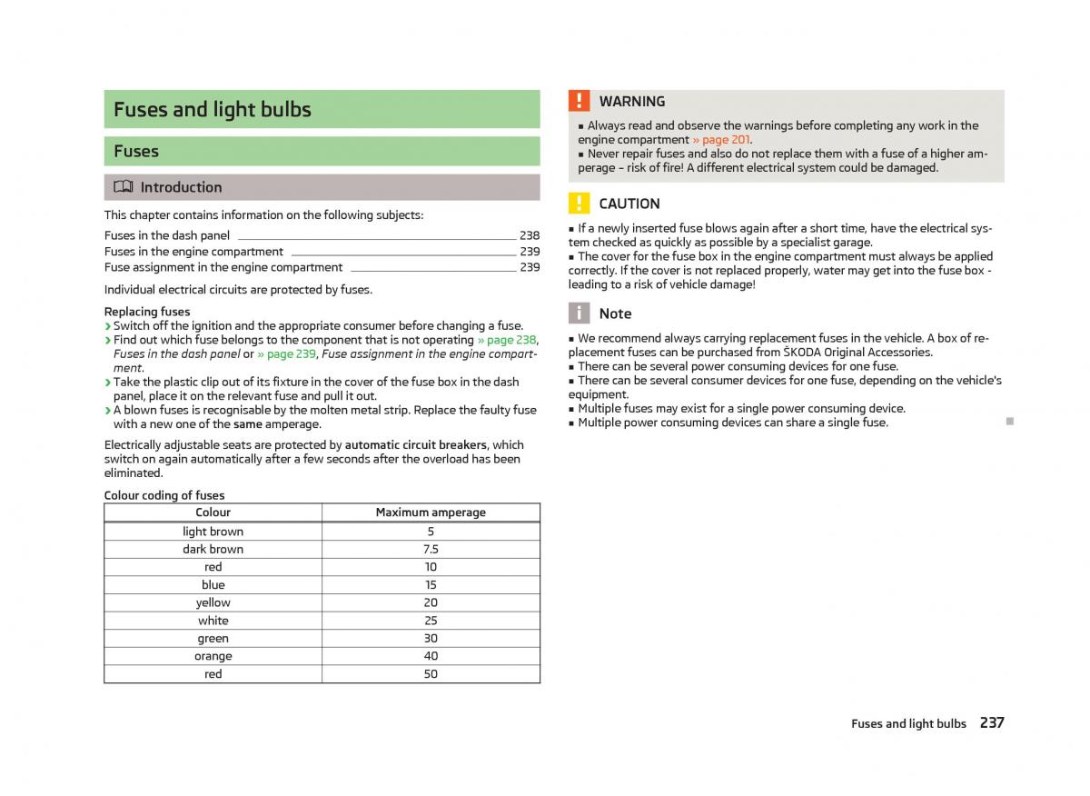 Skoda Superb II 2 owners manual / page 239