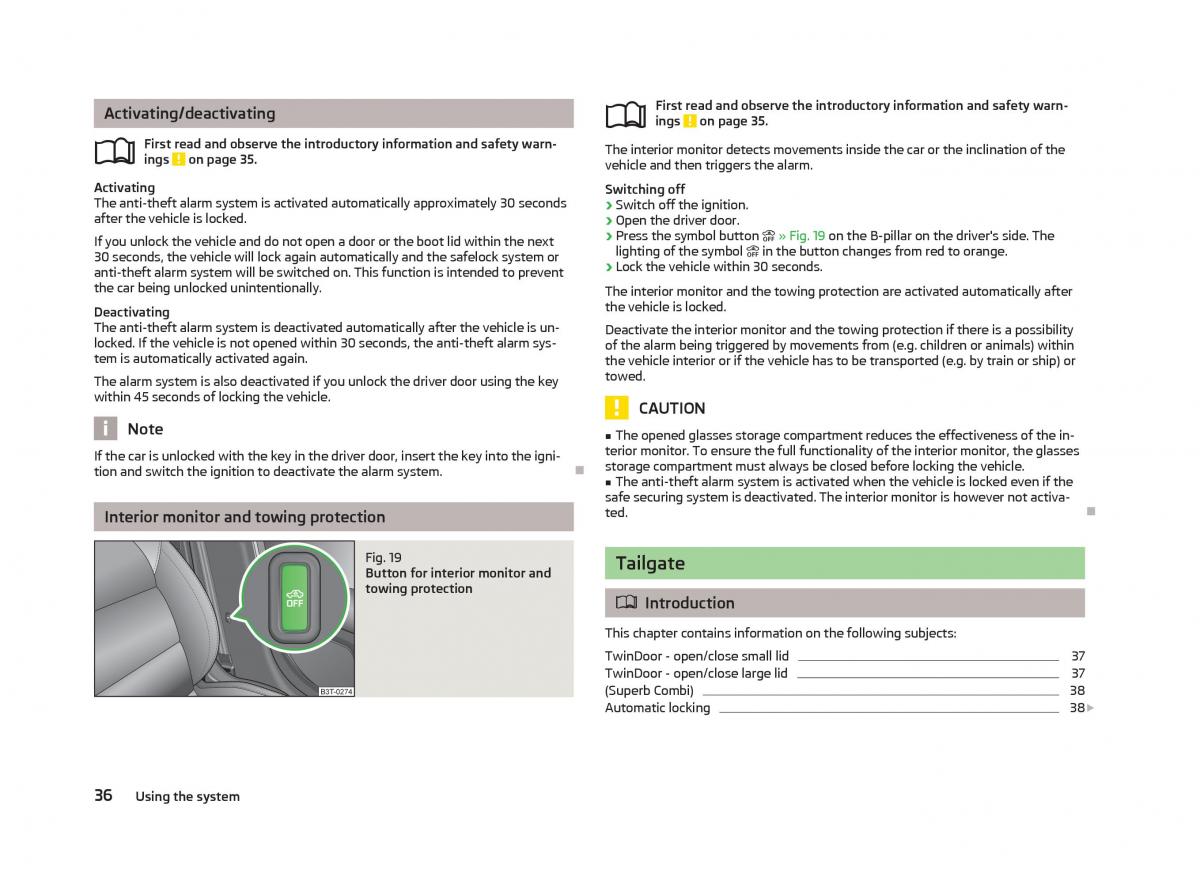 Skoda Superb II 2 owners manual / page 38