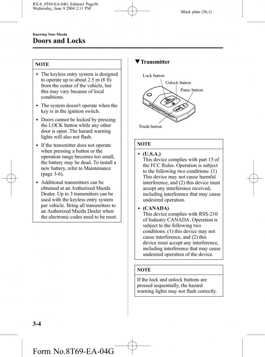 Mazda RX 8 owners manual / page 56