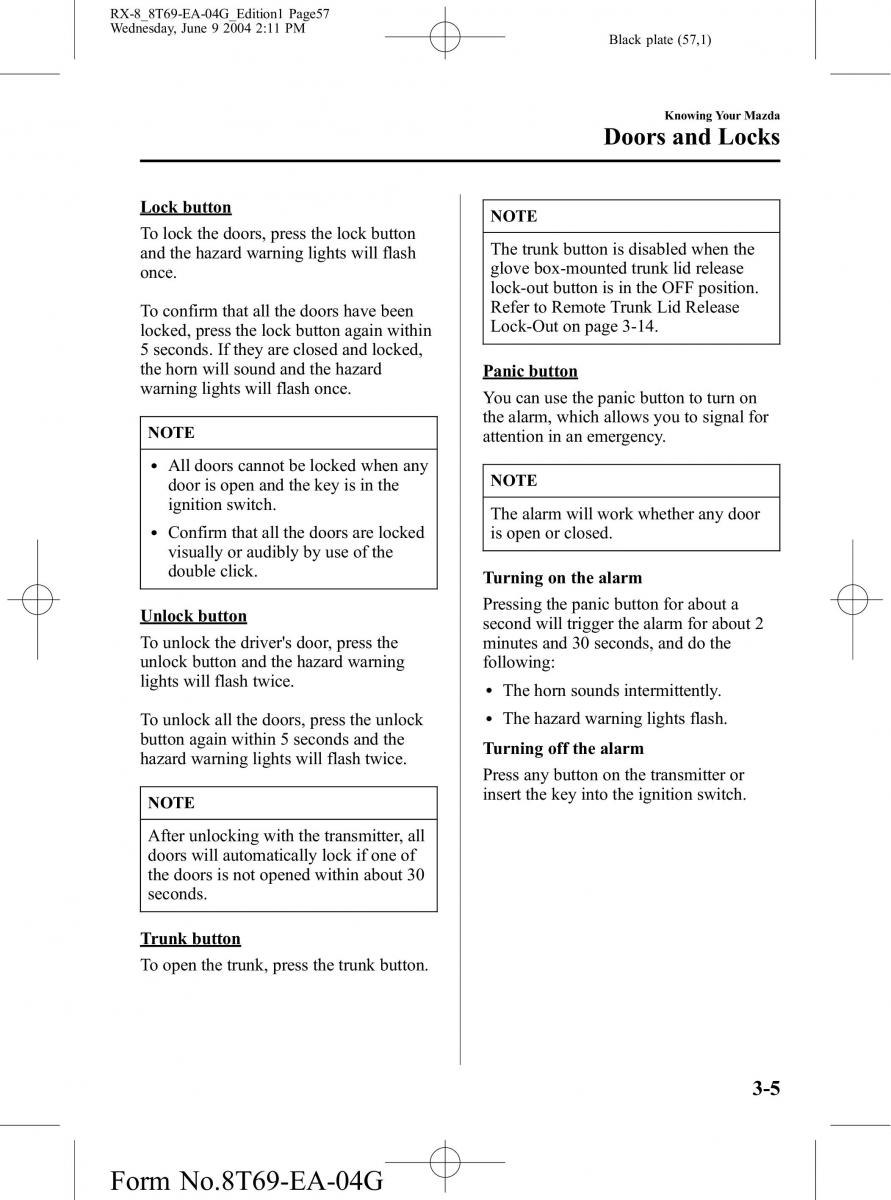 Mazda RX 8 owners manual / page 57