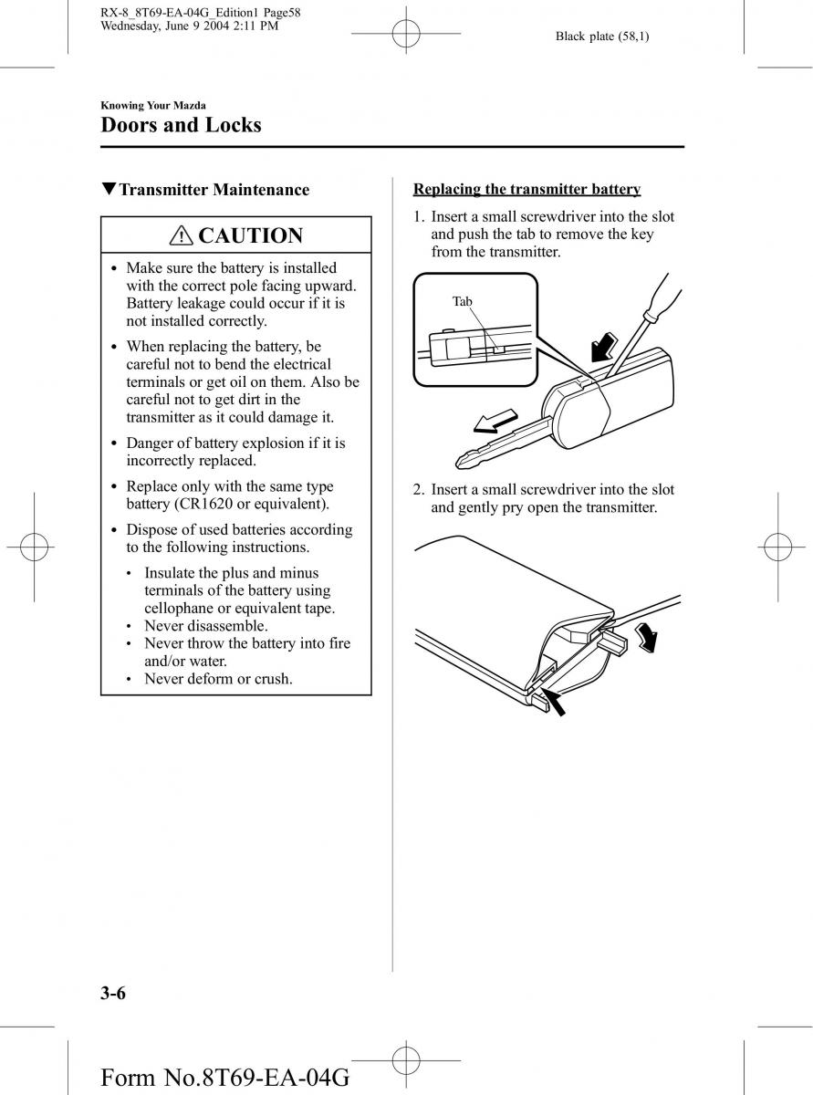 Mazda RX 8 owners manual / page 58