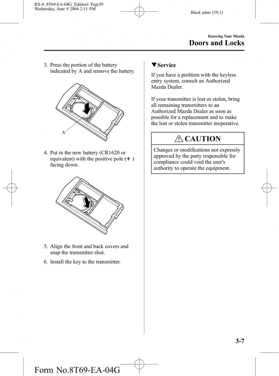 Mazda RX 8 owners manual / page 59