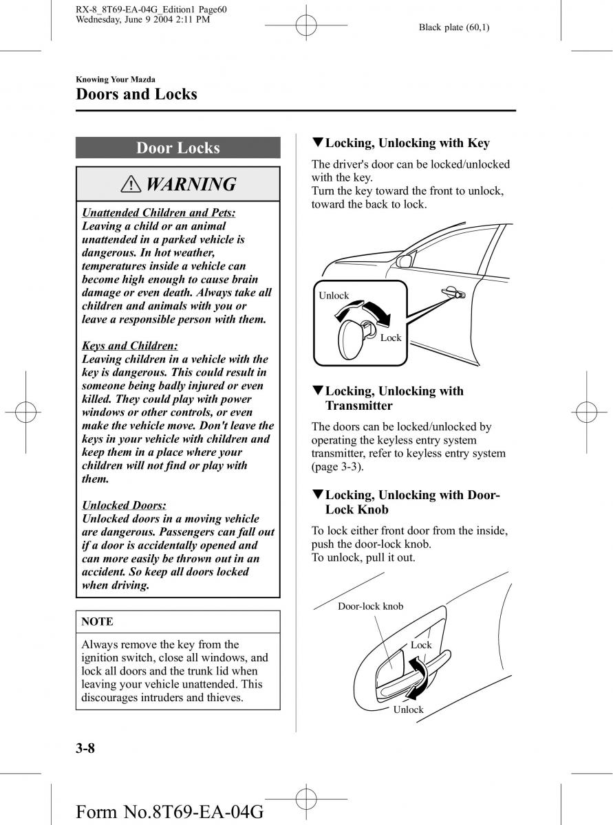 Mazda RX 8 owners manual / page 60