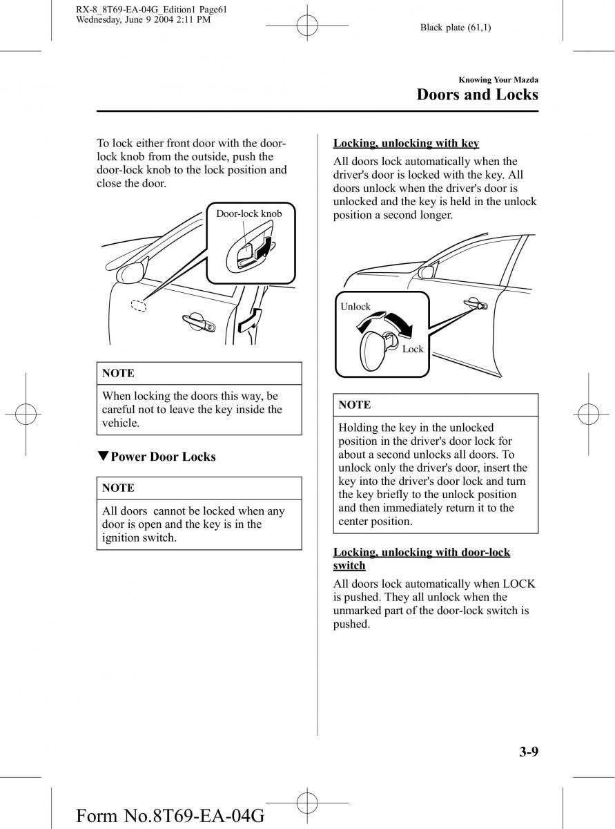 Mazda RX 8 owners manual / page 61