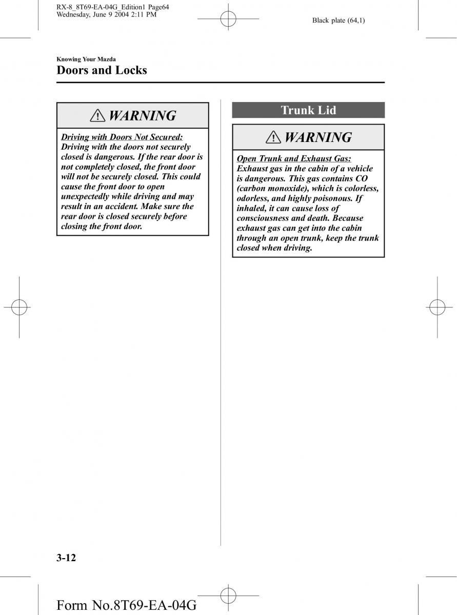 Mazda RX 8 owners manual / page 64