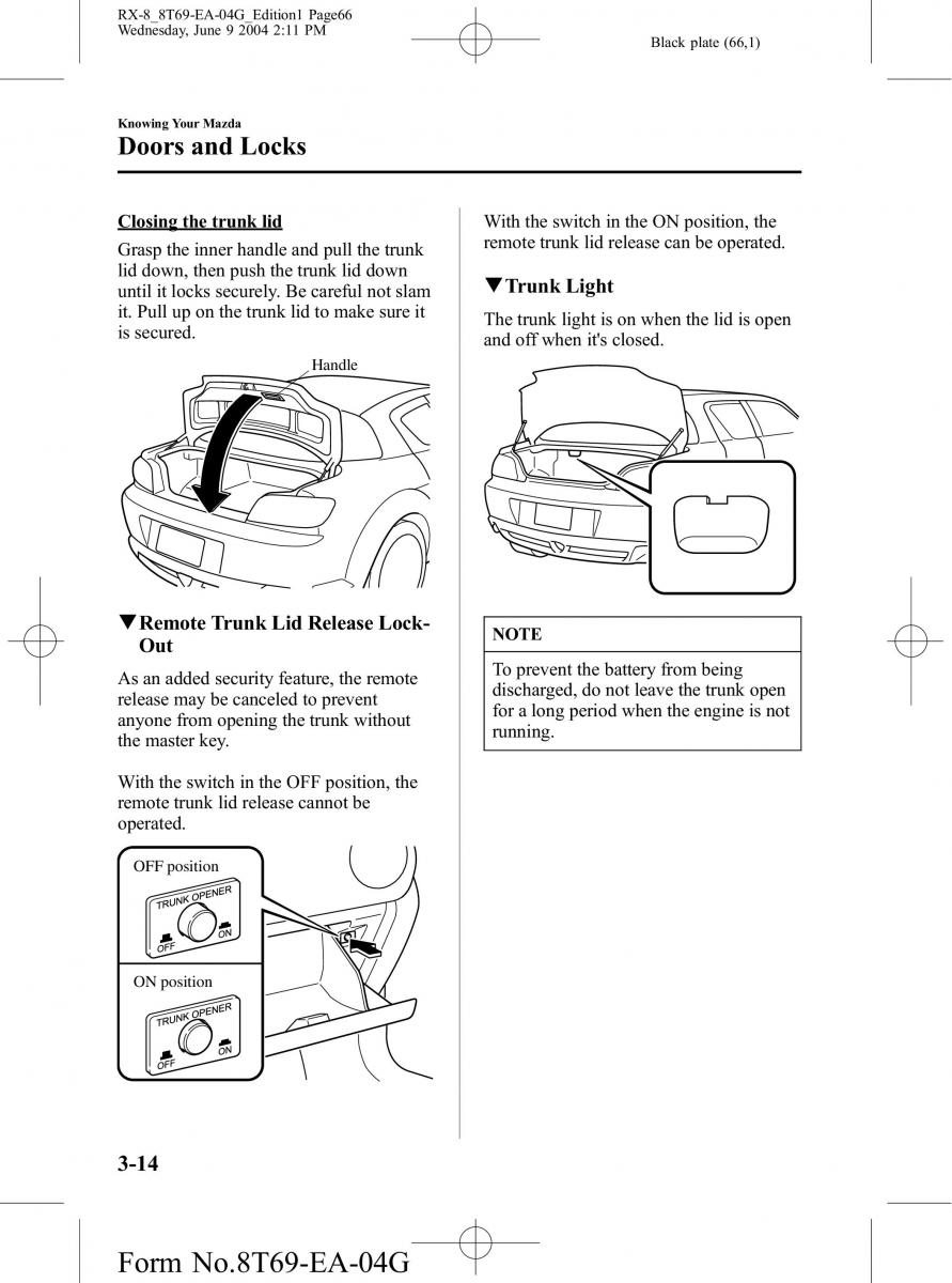 Mazda RX 8 owners manual / page 66