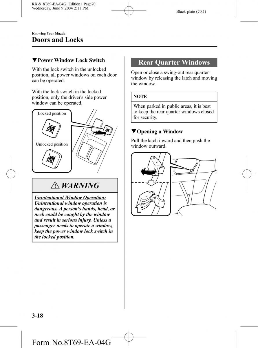 Mazda RX 8 owners manual / page 70