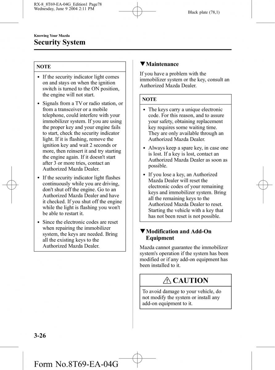 Mazda RX 8 owners manual / page 78