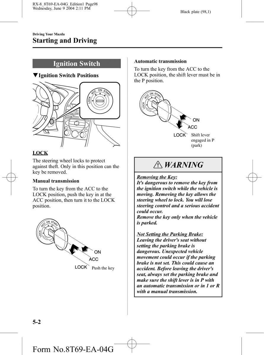 Mazda RX 8 owners manual / page 98