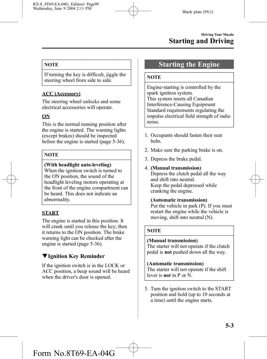 Mazda RX 8 owners manual / page 99