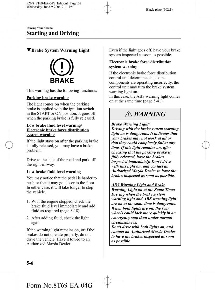 Mazda RX 8 owners manual / page 102