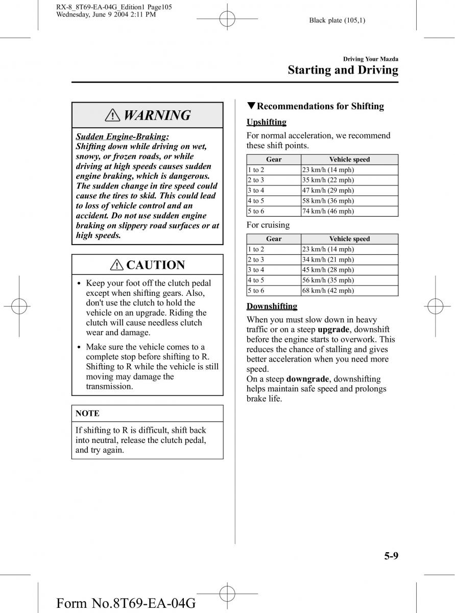 Mazda RX 8 owners manual / page 105