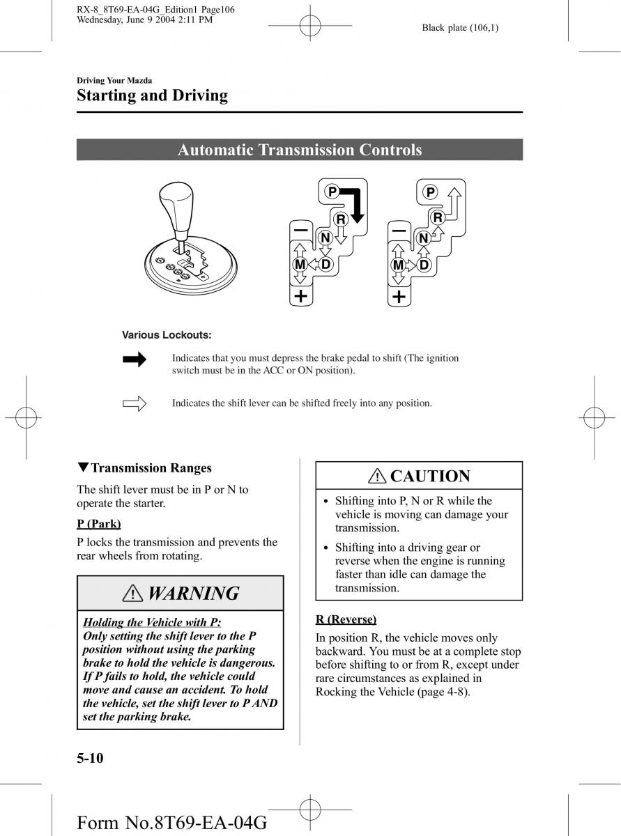 Mazda RX 8 owners manual / page 106