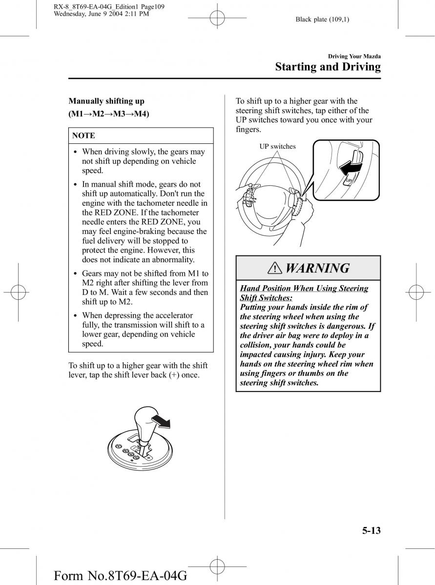 Mazda RX 8 owners manual / page 109