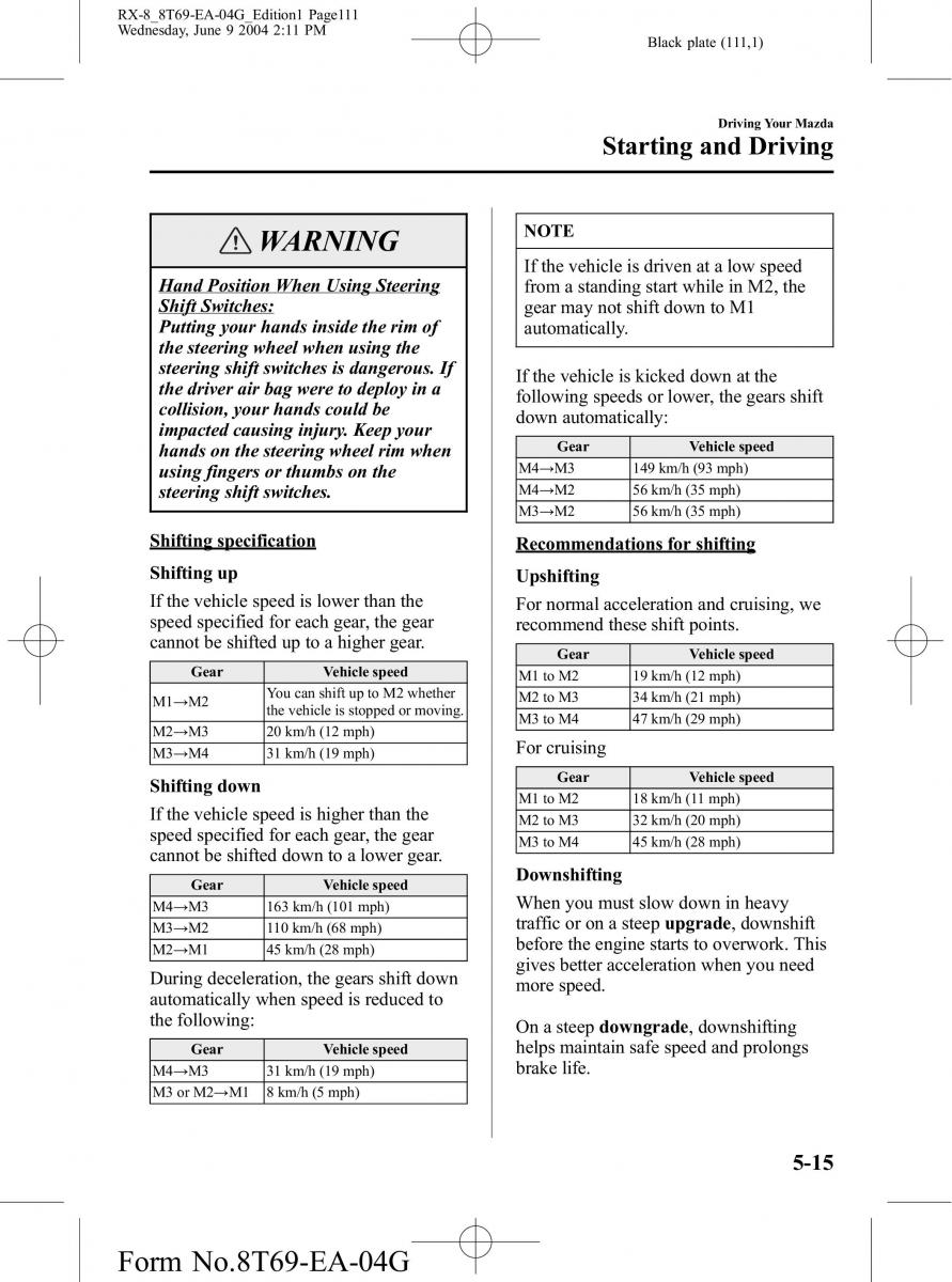 Mazda RX 8 owners manual / page 111