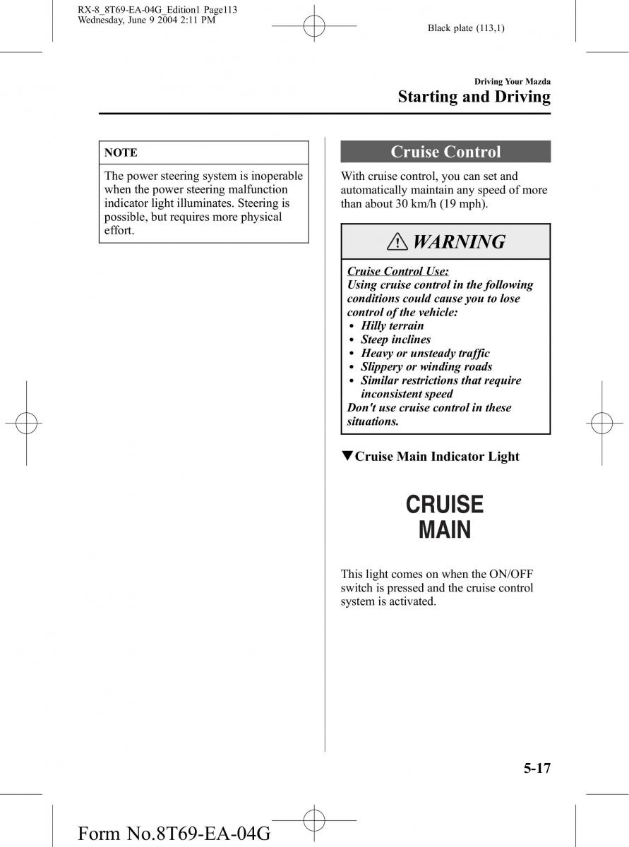 Mazda RX 8 owners manual / page 113