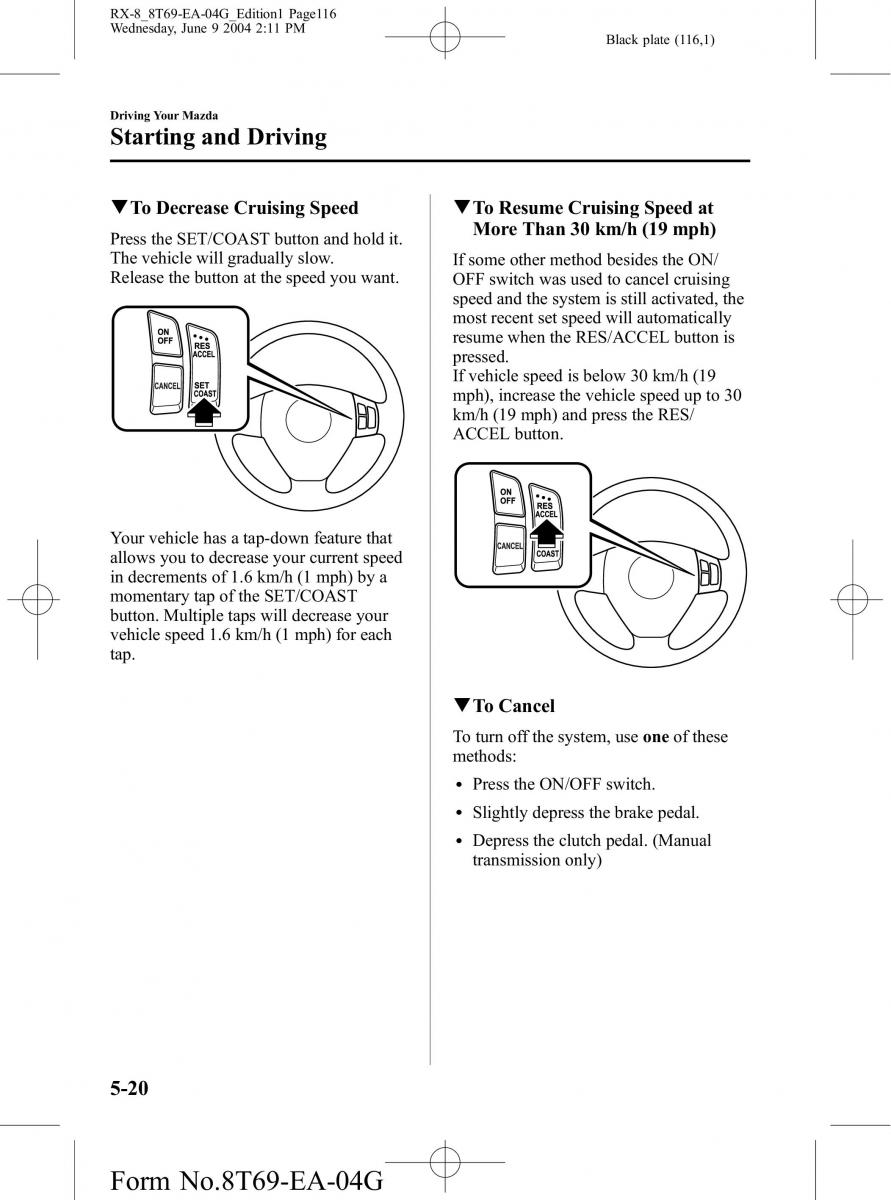 Mazda RX 8 owners manual / page 116