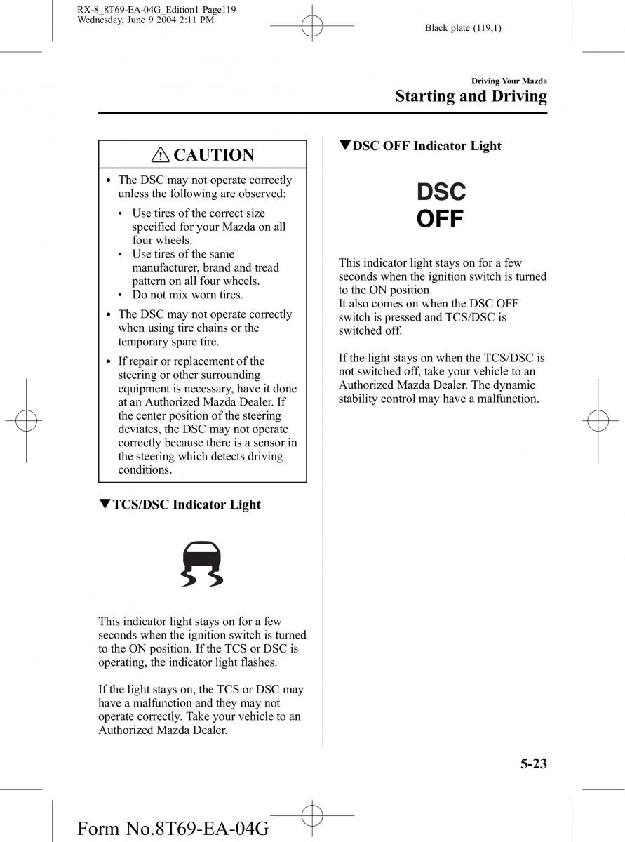 Mazda RX 8 owners manual / page 119