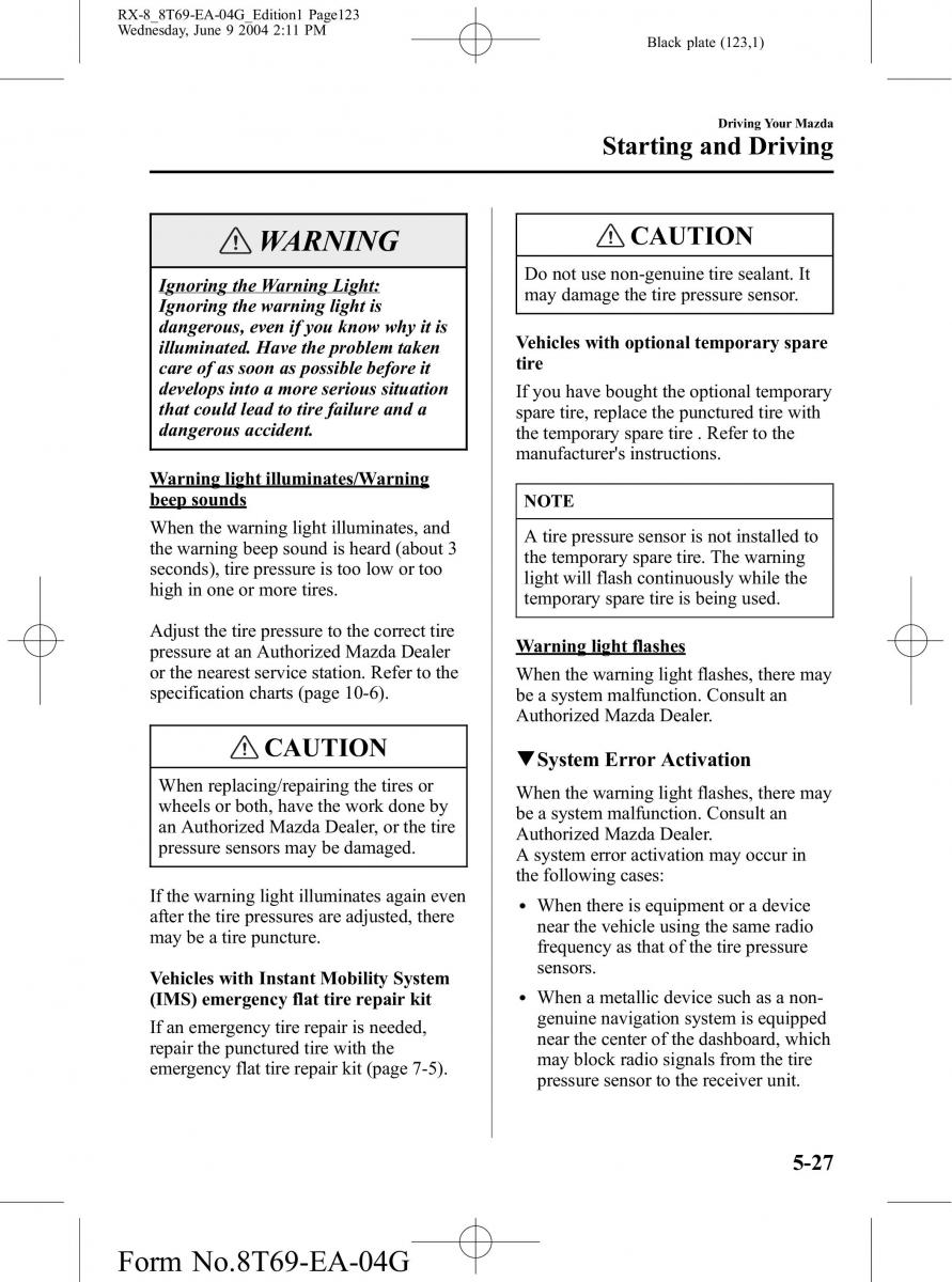 Mazda RX 8 owners manual / page 123