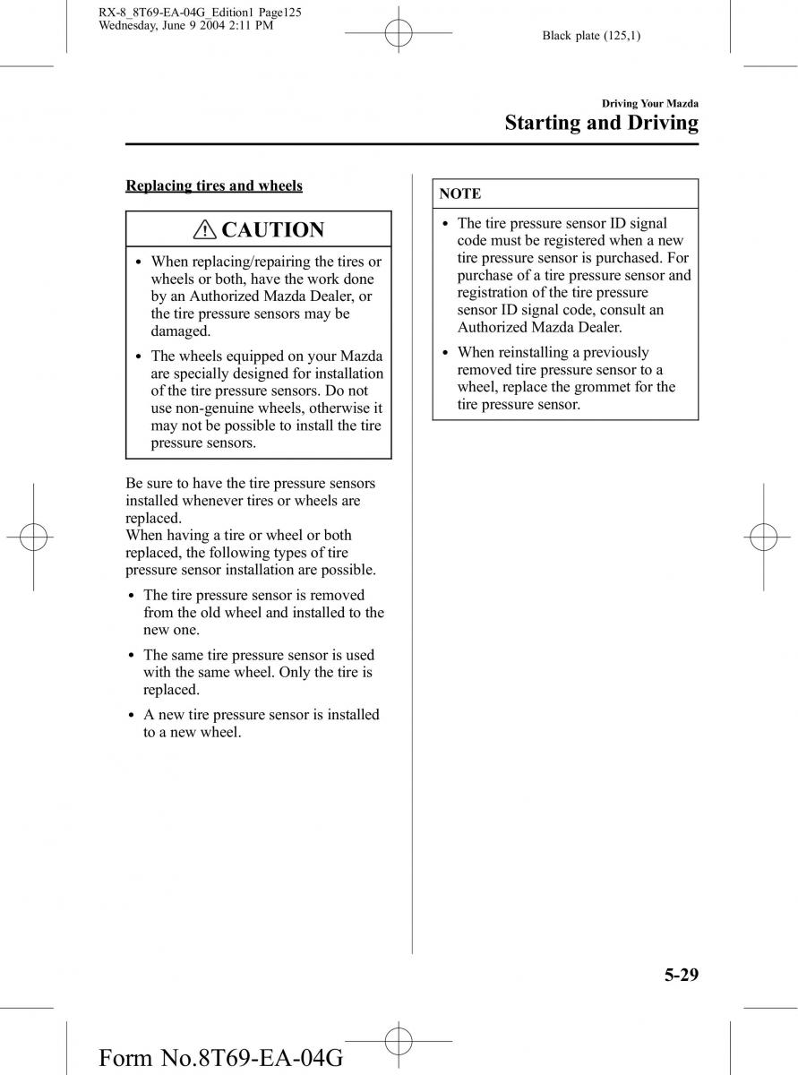 Mazda RX 8 owners manual / page 125