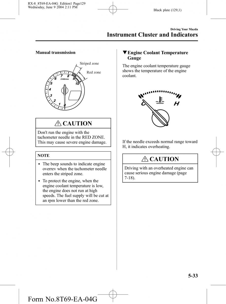 Mazda RX 8 owners manual / page 129