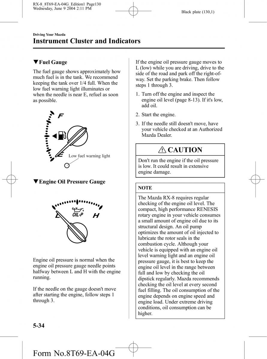 Mazda RX 8 owners manual / page 130