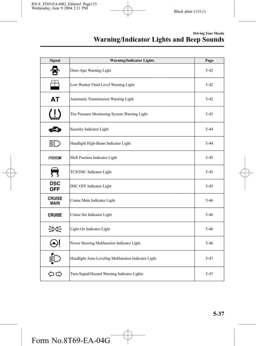 Mazda RX 8 owners manual / page 133