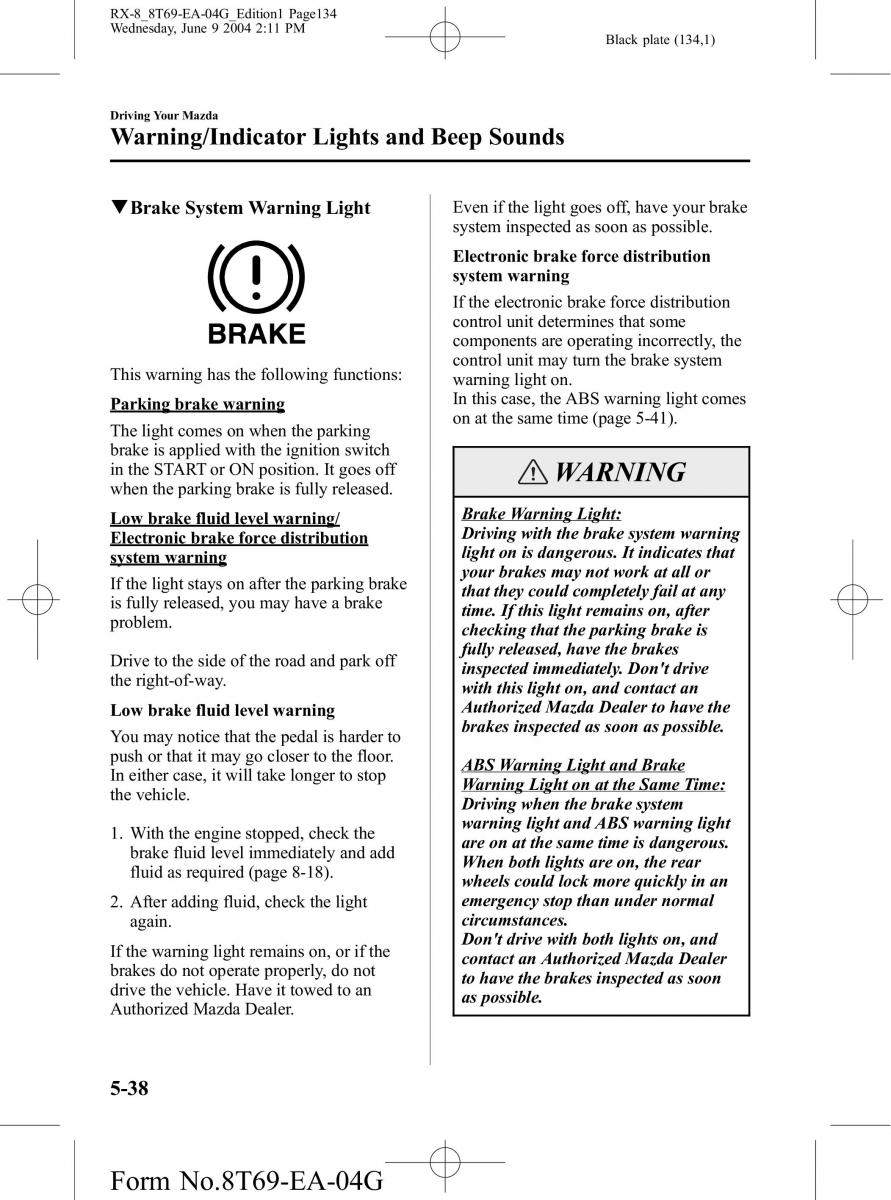 Mazda RX 8 owners manual / page 134