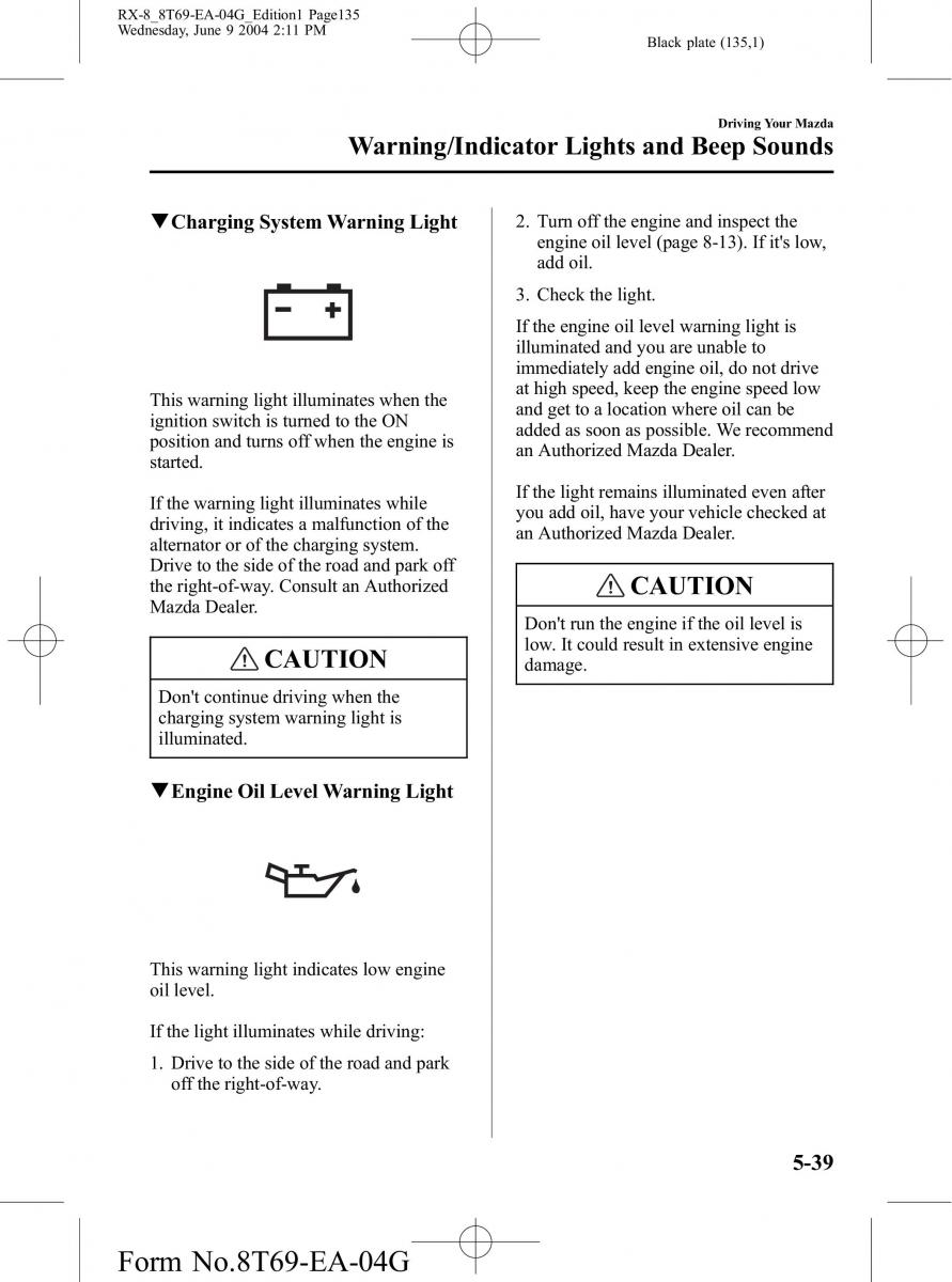 Mazda RX 8 owners manual / page 135