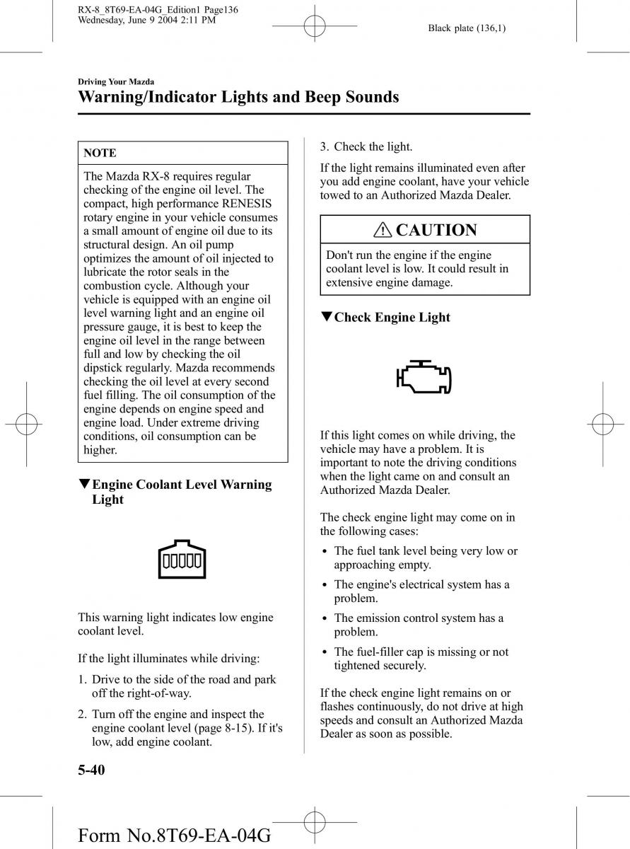 Mazda RX 8 owners manual / page 136