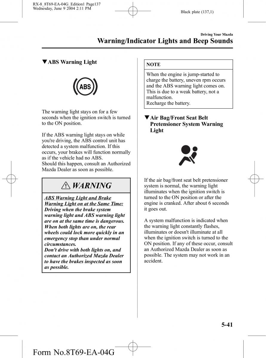 Mazda RX 8 owners manual / page 137