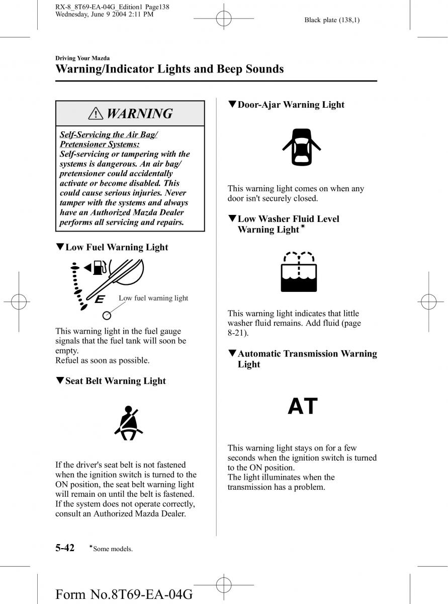 Mazda RX 8 owners manual / page 138