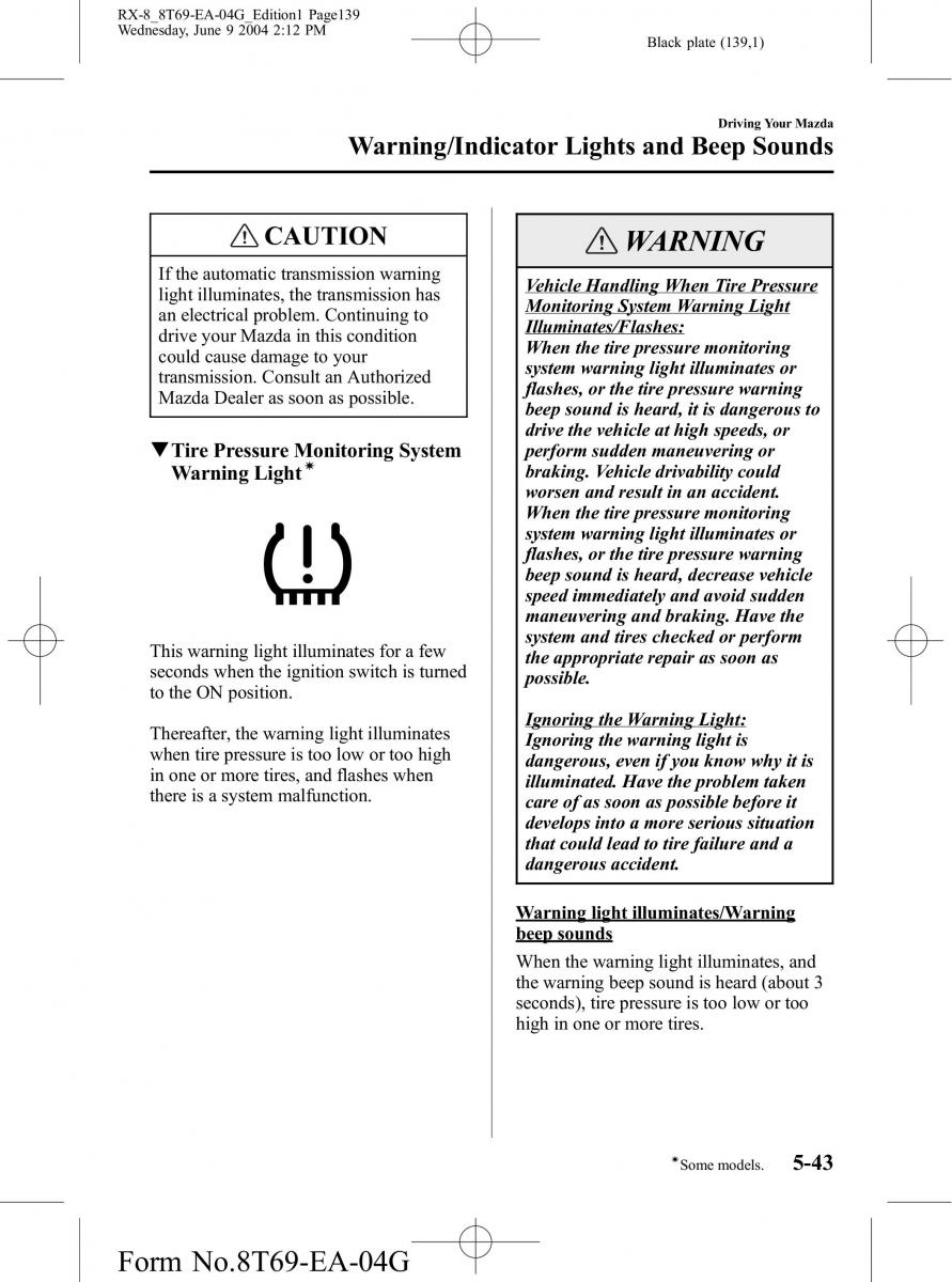 Mazda RX 8 owners manual / page 139