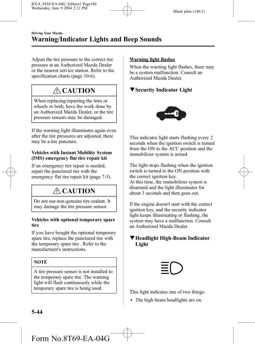 Mazda RX 8 owners manual / page 140