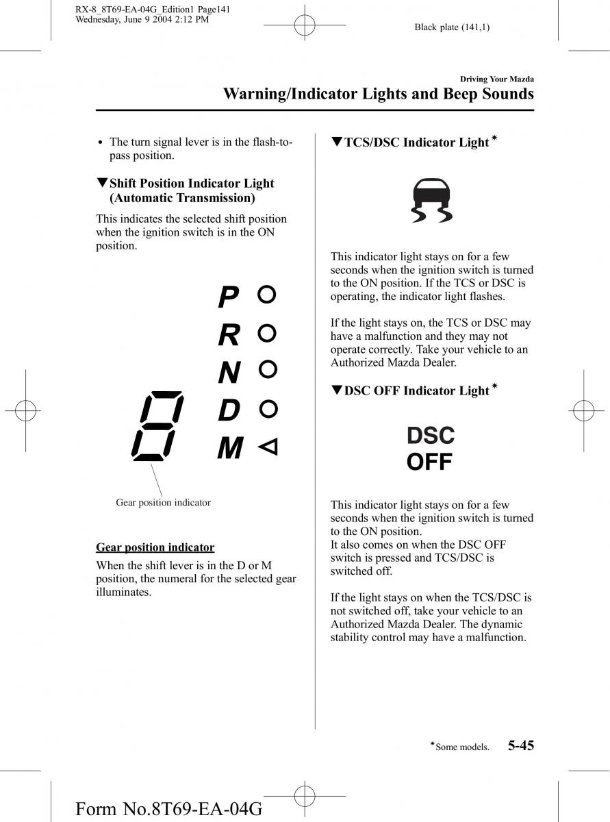 Mazda RX 8 owners manual / page 141