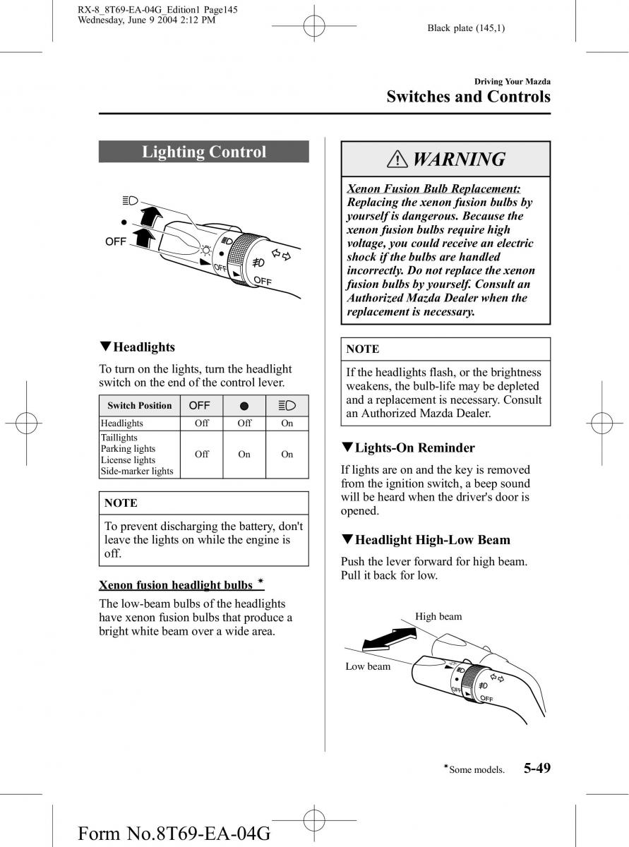 Mazda RX 8 owners manual / page 145