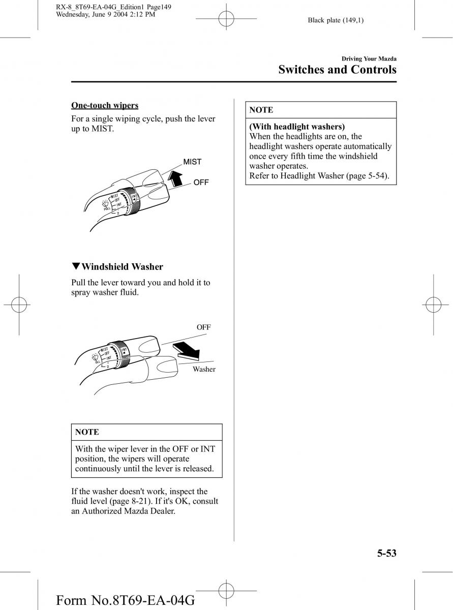 Mazda RX 8 owners manual / page 149