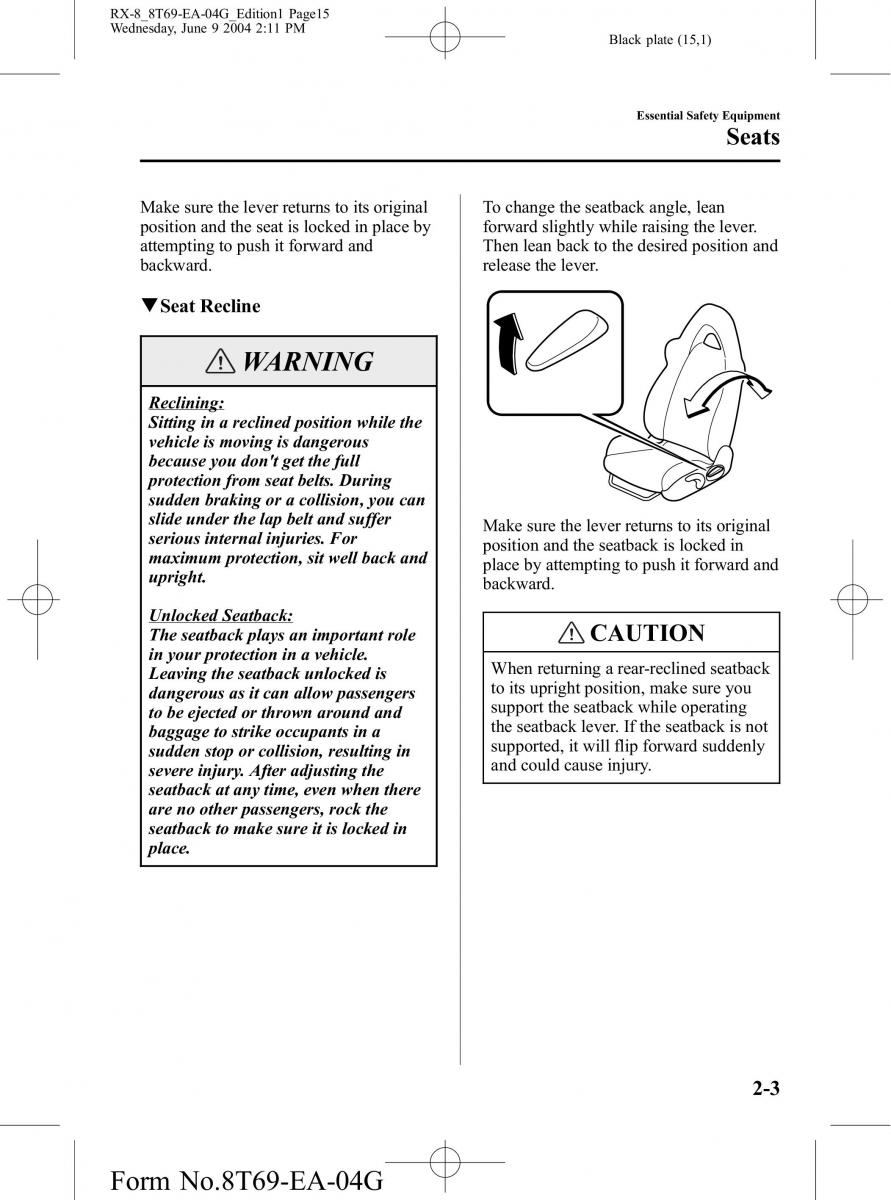 Mazda RX 8 owners manual / page 15