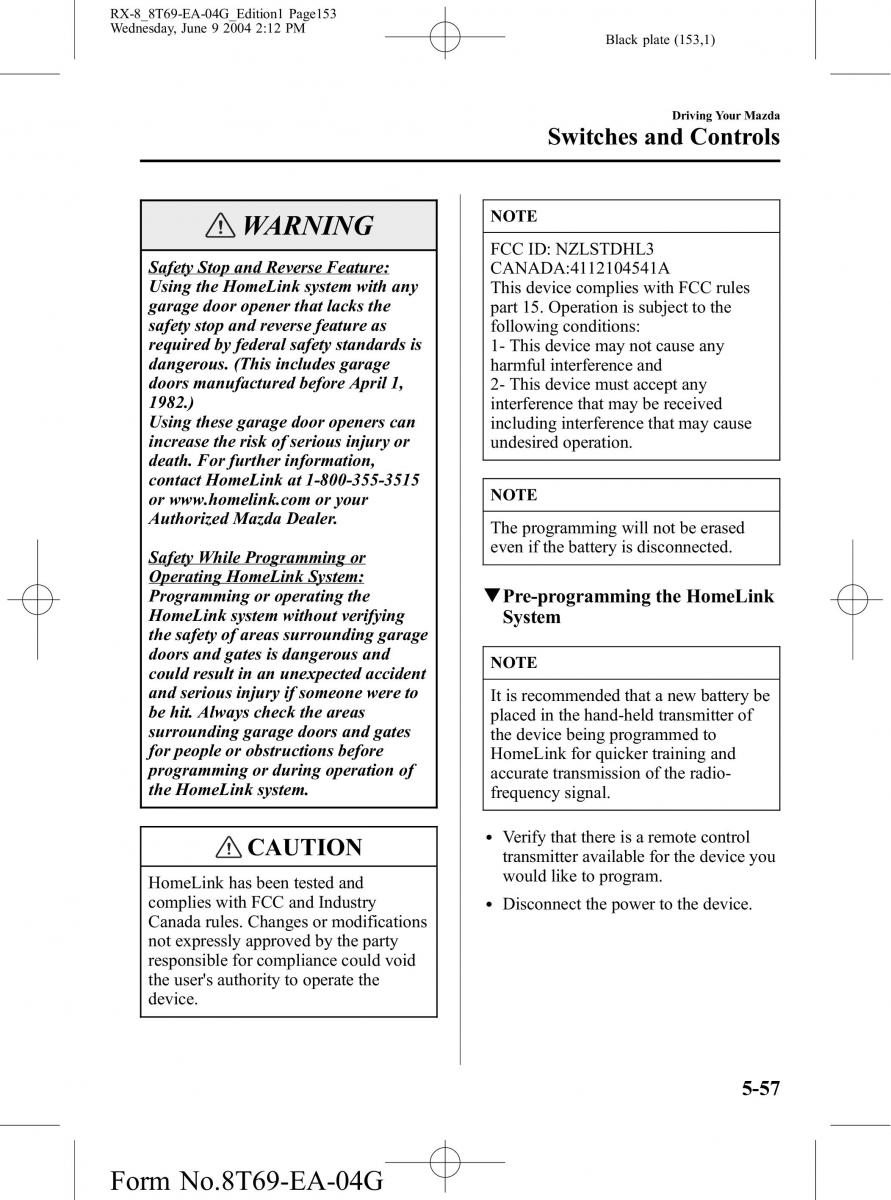 Mazda RX 8 owners manual / page 153