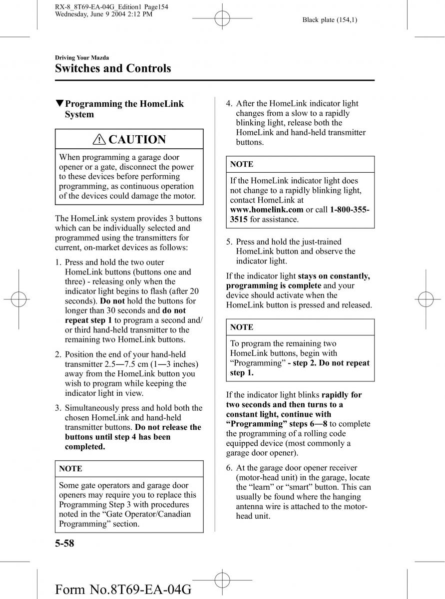 Mazda RX 8 owners manual / page 154