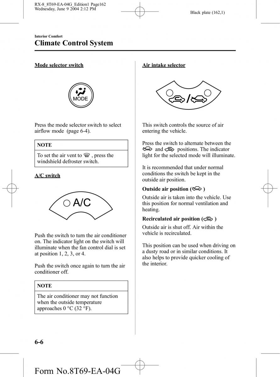 Mazda RX 8 owners manual / page 162