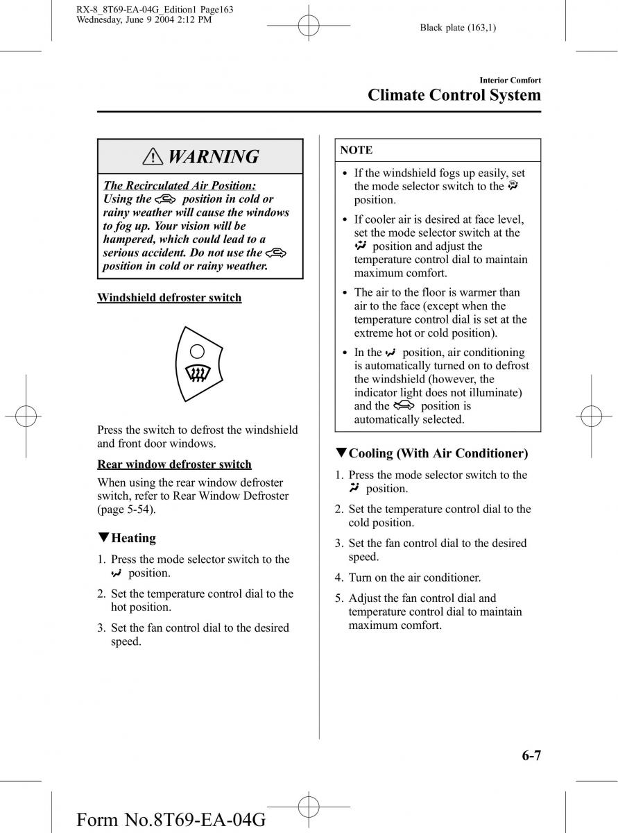 Mazda RX 8 owners manual / page 163