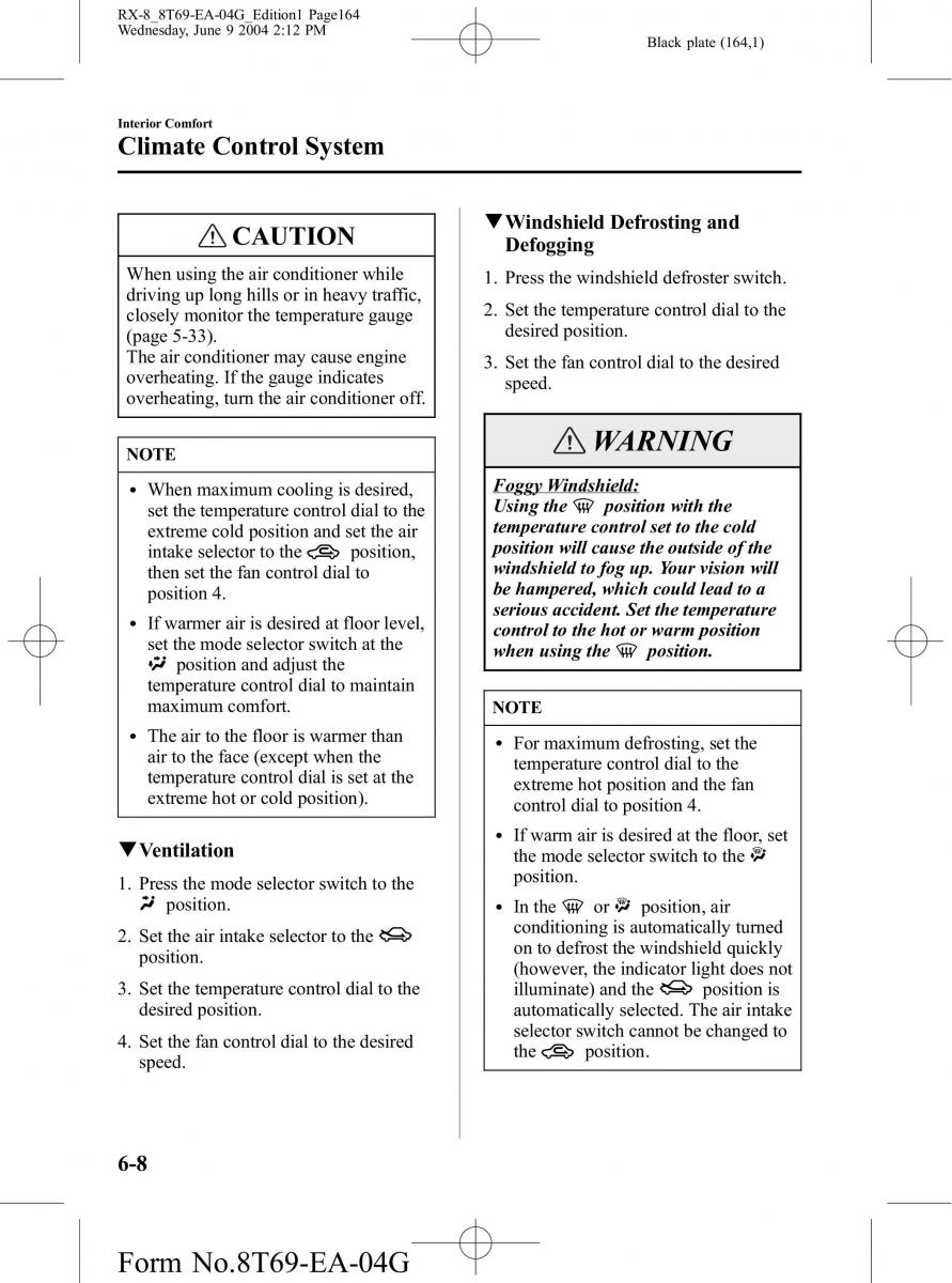 Mazda RX 8 owners manual / page 164