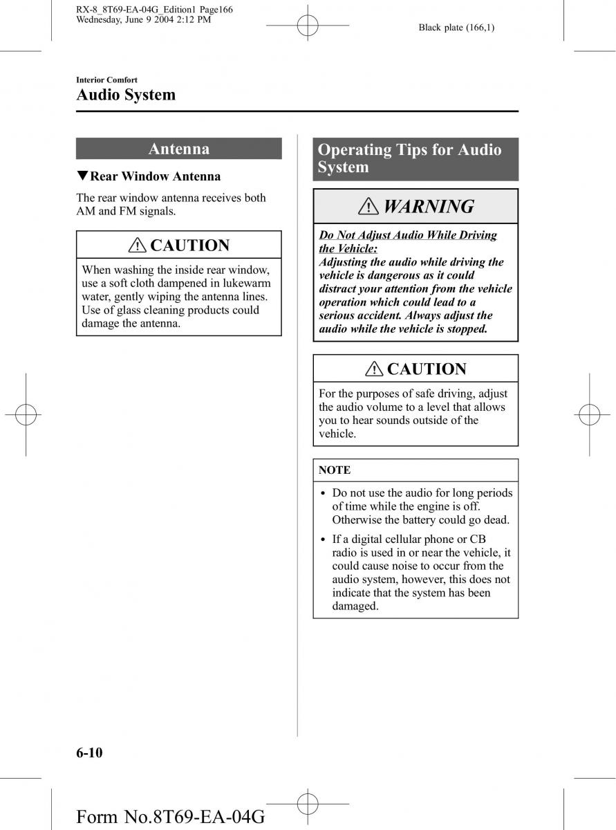 Mazda RX 8 owners manual / page 166