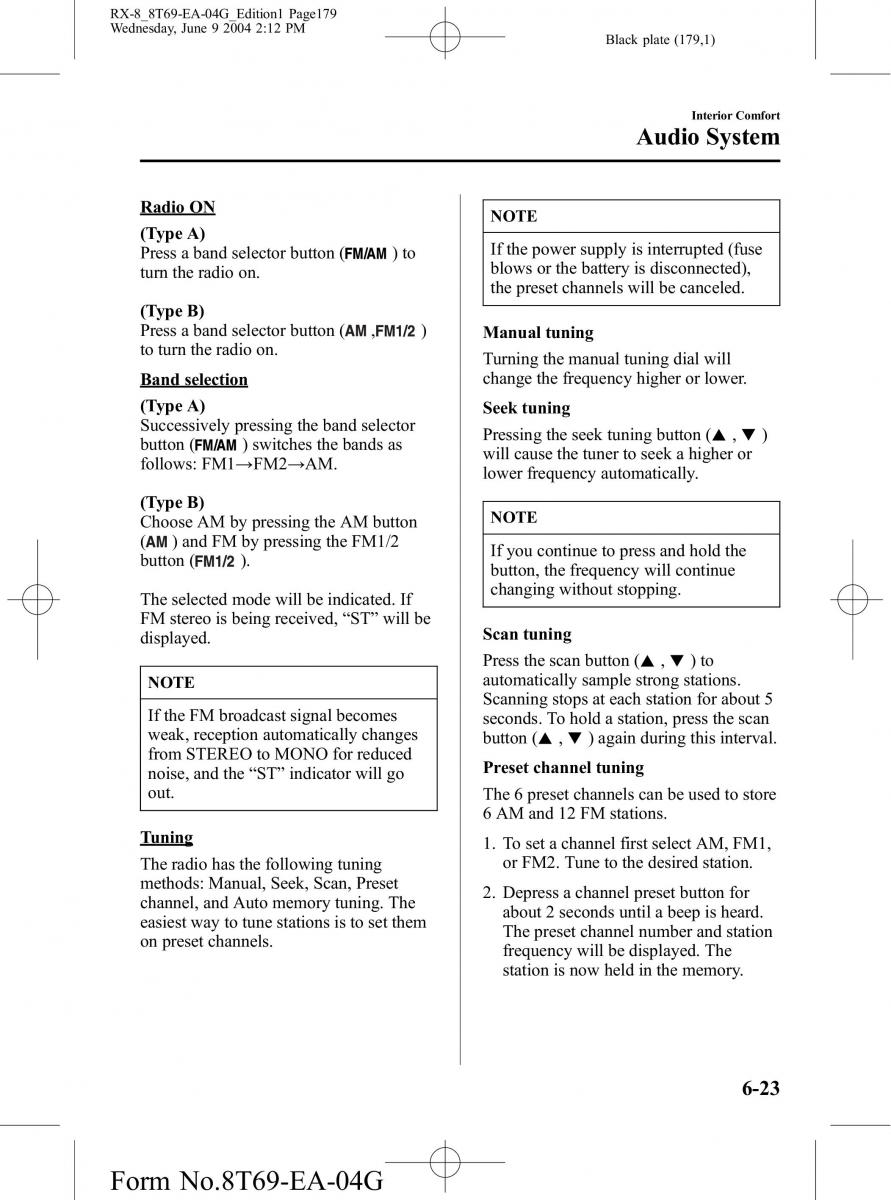 Mazda RX 8 owners manual / page 179