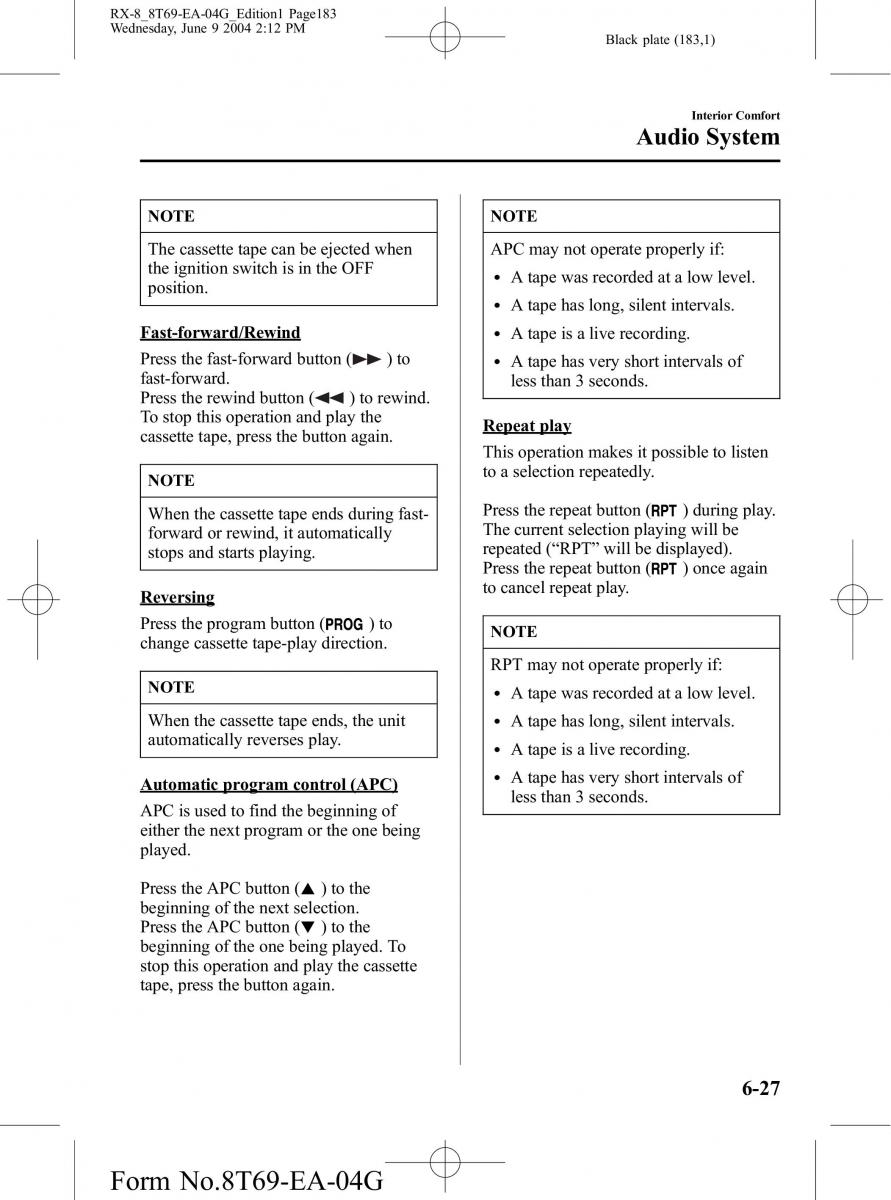 Mazda RX 8 owners manual / page 183