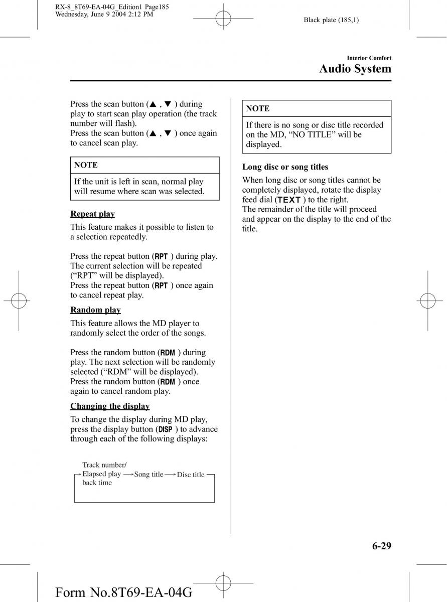 Mazda RX 8 owners manual / page 185