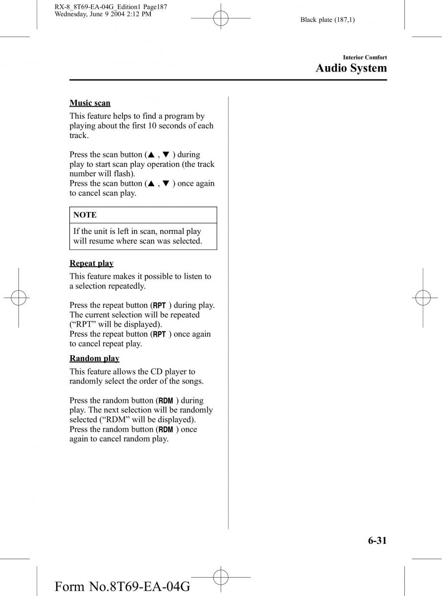 Mazda RX 8 owners manual / page 187