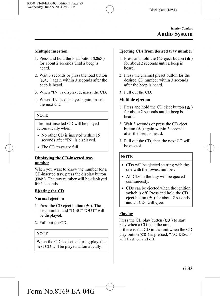 Mazda RX 8 owners manual / page 189