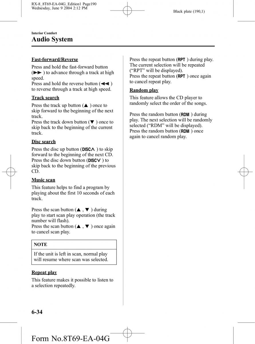 Mazda RX 8 owners manual / page 190